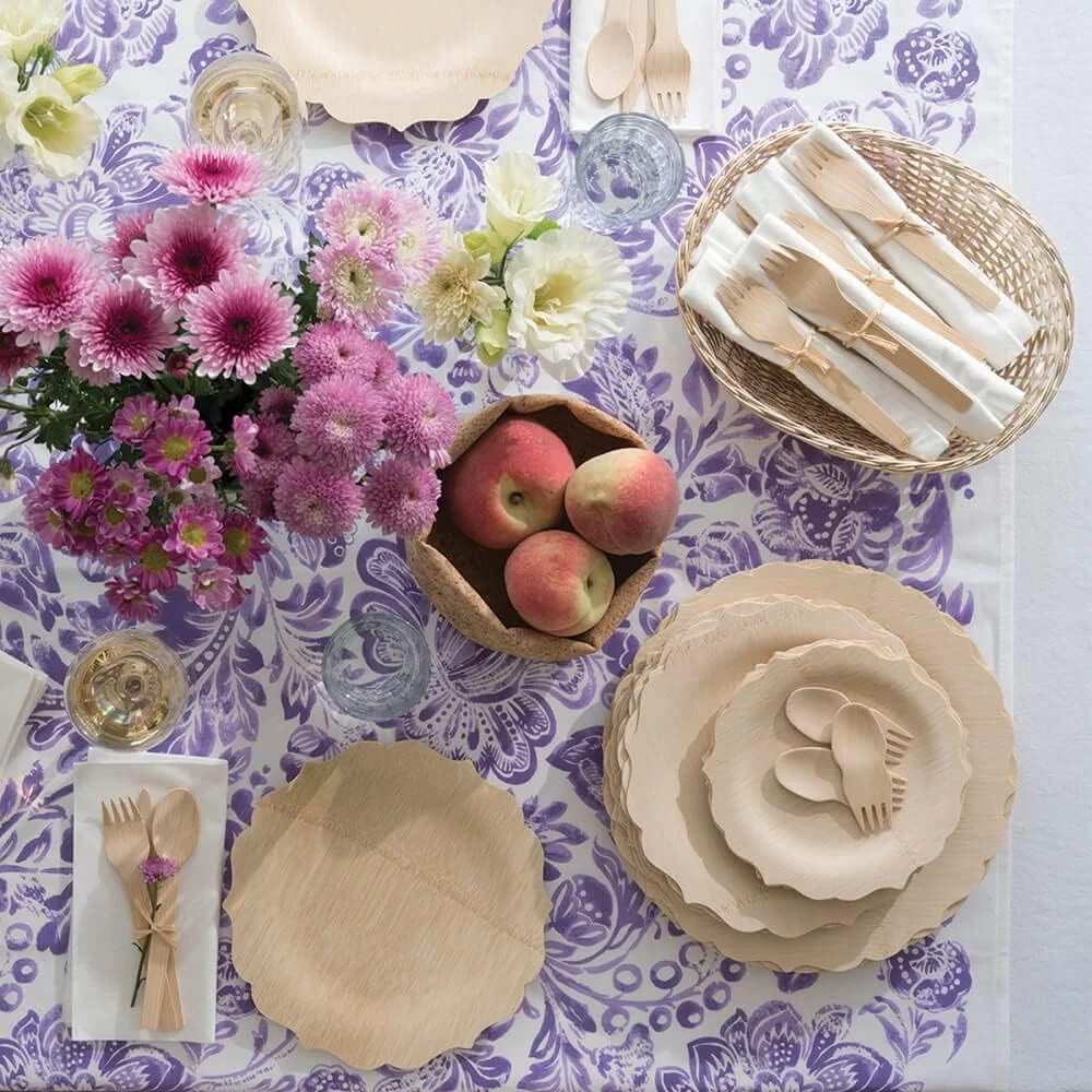 Bambu Pack of 100-9 Inch Fancy 100% Bamboo Plates -C Premium Disposable Dinnerware | Elegant, Biodegradable Veneerware Natural Tableware for Weddings, Parties, Entertaining & Special Occasions