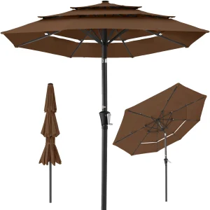 Best Choice Products 10ft 3-Tier Patio Umbrella, Market Sun Shade w/ Tilt Adjustment, Easy Crank - Red