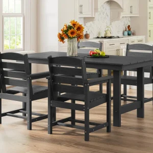 SERWALL 7-Piece Patio Table Set, Outdoor HDPE Dining Furniture with Umbrella Hole, All Weather Table and Chairs for Lawn, Garden, Poolside, Aruba