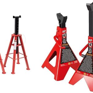 10-Ton Medium Height Pin Type Jack Stands, Pair, Red