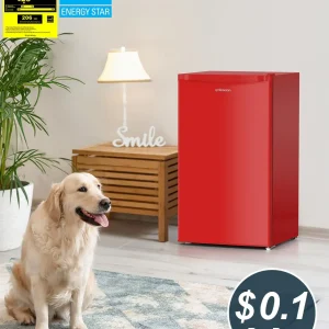 Upstreman 3.2 Cu.Ft Mini Fridge with Freezer, Single Door Mini Fridge, Dorm Fridge, Adjustable Thermostat, Mini Refrigerator for Bedroom, Office, Dorm, Black-BR321