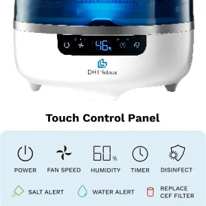 Bedroom Evaporative Humidifier, Humidifier and Air Purifier in One, with HOCL Generator, Mildew Remover, Pet Smoking Odor Eliminator, 538 Square Feet, Blue