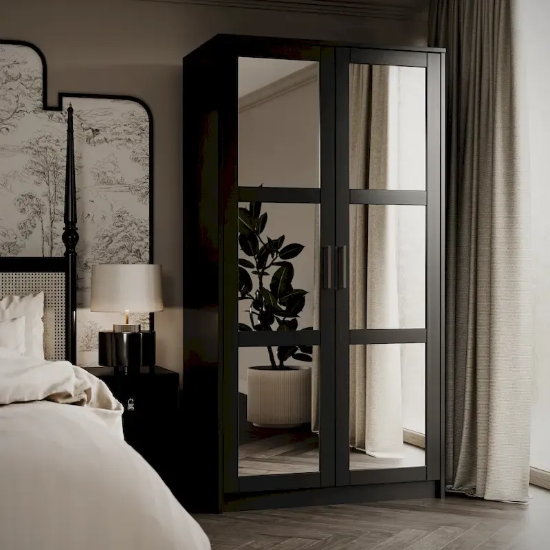 Palace Imports 100% Solid Wood 2-Door Urban Wardrobe Armoire with Solid and Mirrored Doors