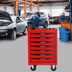 Tool Cabinets 4 Drawers Multifunctional Tool Cart with Wheels,Metal Rolling Tool Cart Storage for Garage Workshop Warehouse Repair Shop--With Stainless Steel Roof- Red&Black,Garage Tool Cabinets