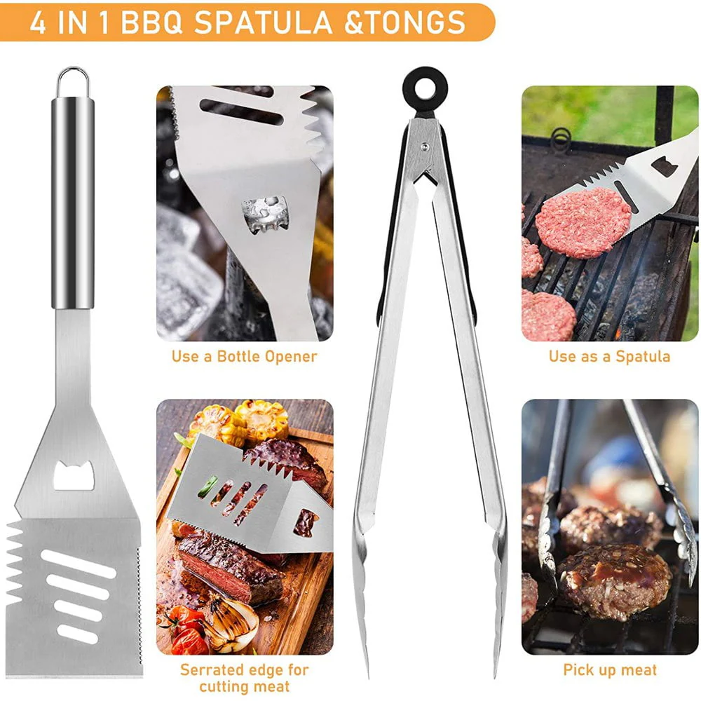 41Pcs Stainless Steel Grill Tools, BBQ Grill Utensils Set for Camping/Backyard, Grilling Accessories with Barbecue Mats, Aluminum Case, Thermometer for Men Women