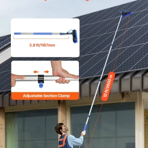 VEVOR Water Fed Pole Kit, 12FT Solar Panel Cleaning Pole with Extendable Handle, 180- Rotatable Brush Head & 65.6FT Hose, Household & Outdoor Window Cleaner Tool for Caravan Solar Panel Deck