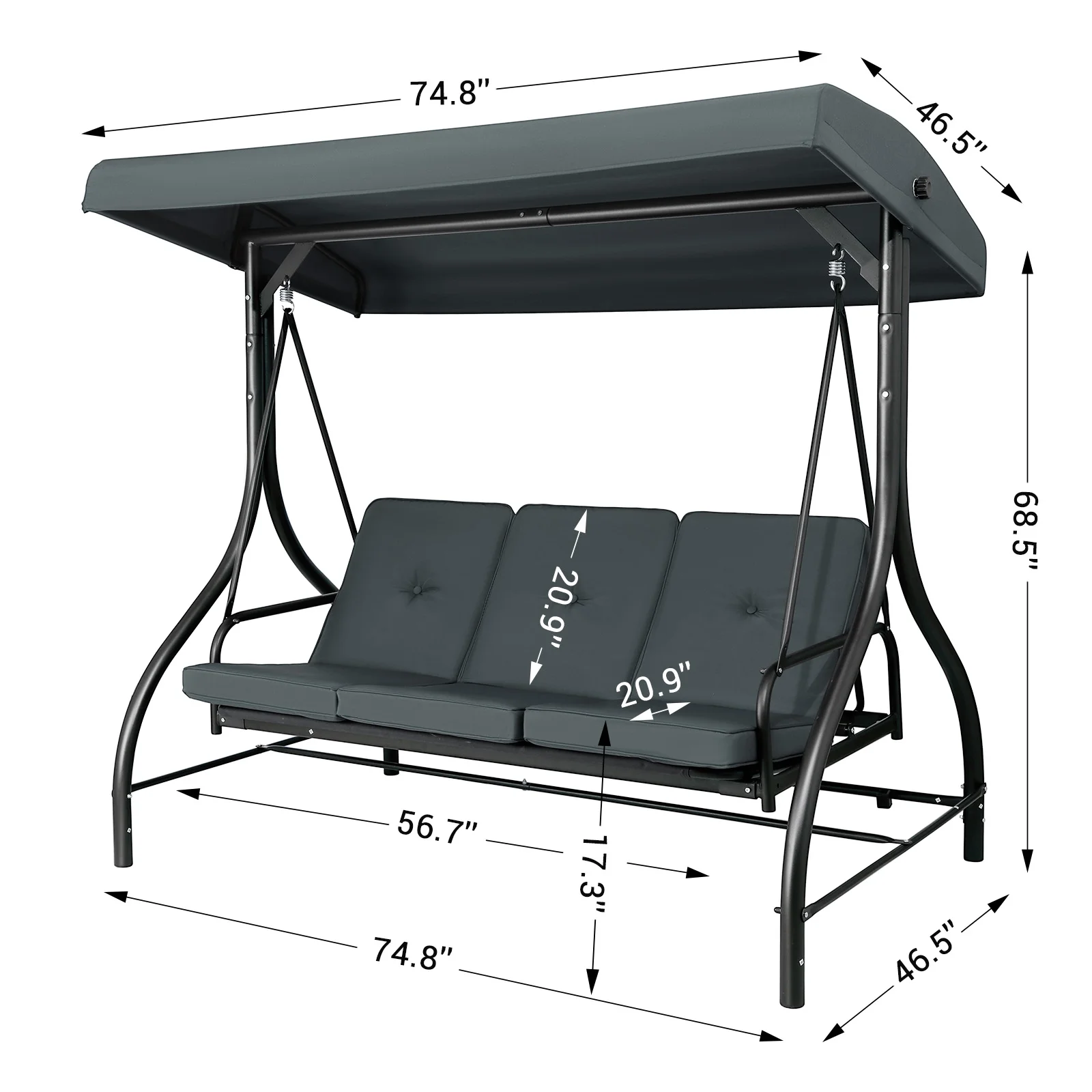 Pirecart 3 Person Patio Porch Swing Outdoor Converting Swing Glider Hammock with Adjustable Canopy, Cushions, Red