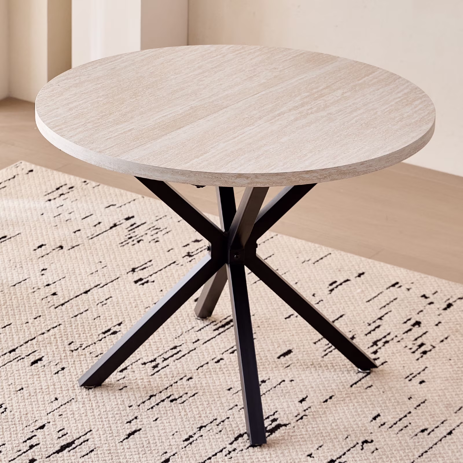 39- Round Dining Table, Modern Small Kitchen Table for 4 with X-Shaped Metal Legs and 1.2" Thickness Tabletop for Kitchen Dining Room, Coffee Table, Oak
