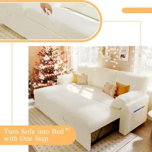 VanAcc Sofa Bed, Sleeper Sofa with Storage Chaise 2 in 1 Pull Out Couch Living Room
