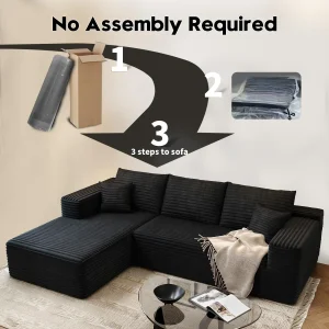 107.5" Cloud Modular Sectional Sofa Couch with L-Shape Chaise,Modern Minimalist Upholstered Couches for Living Room Bedroom,Deep Seat Corner Couch .No Assembly Required (Black,Left Facing Chaise)