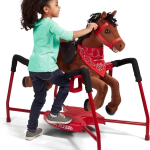 Brown plush interactive riding horse