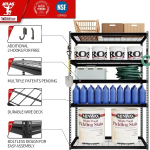 Shuntong The Atlas 60"H Heavy Duty Garage Shelving, 5-Tier Metal Shelving Unit, Adjustable Storage Rack, Industrial Strength Shelves for Heavy Tools and Equipment, Black, Load 2500 lbs