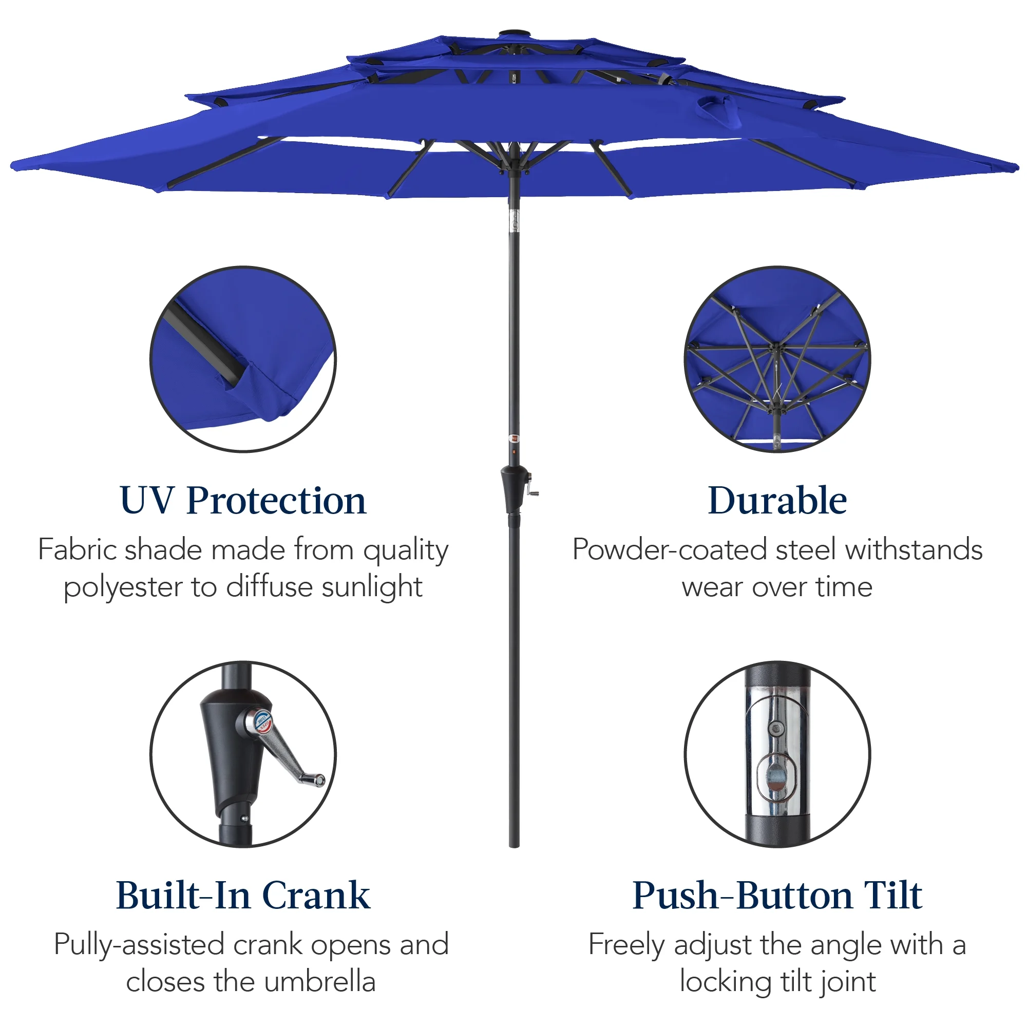 Best Choice Products 10ft 3-Tier Patio Umbrella, Market Sun Shade w/ Tilt Adjustment, Easy Crank - Red