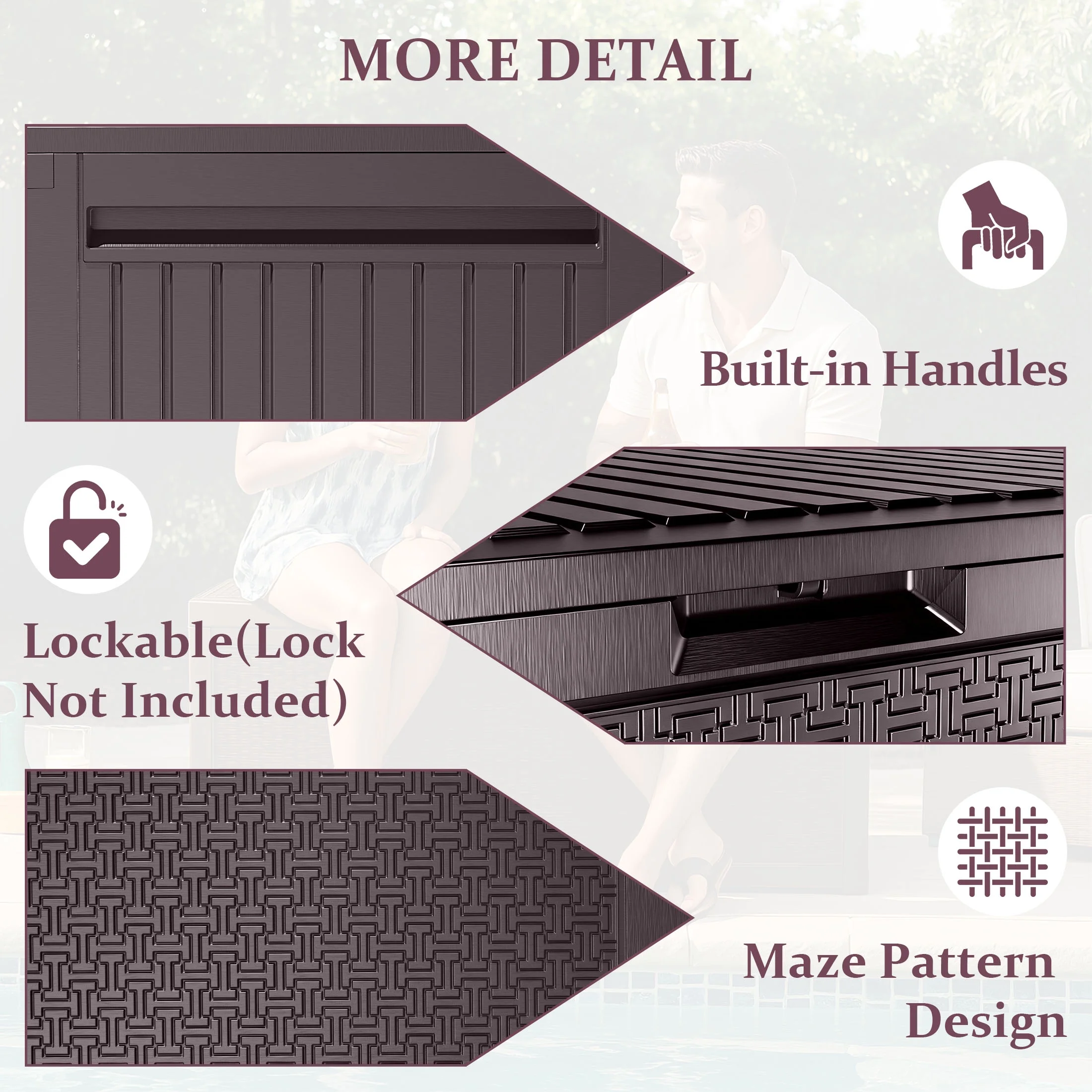 90 Gallon Resin Deck Box, Outdoor Lockable Storage Container for Patio Cushions, Garden Tools, Pool Supplies, Toys, Waterproof and UV Resistant, Brown