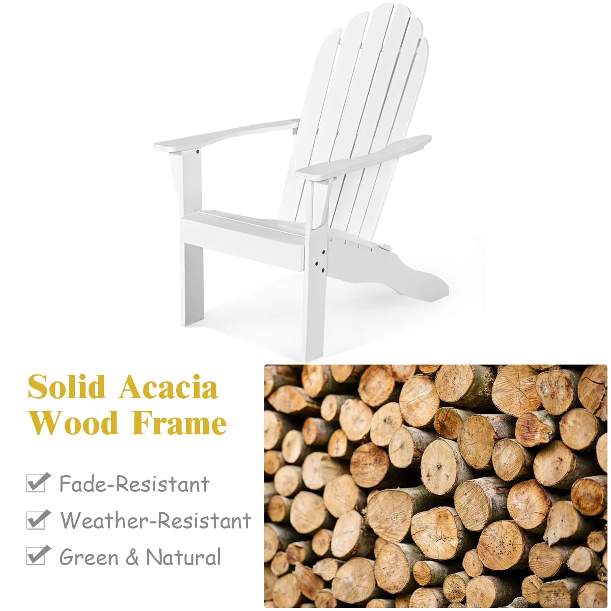 Costway Outdoor Adirondack Chair Accent Chair Solid Wood sturdy Patio Garden Deck Furniture Gray