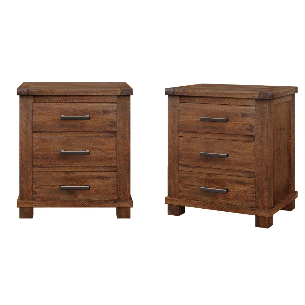 Tcbosik End Tables Set of 2, Wooden Night Stand with 3 Storage Drawers, Side Table for Small Space, Easy Assembly, Natural