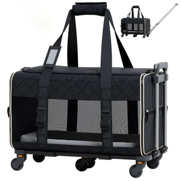 Quilted Chariot PRO Pet Carrier With Removable Wheels and Double Telescopic Handle