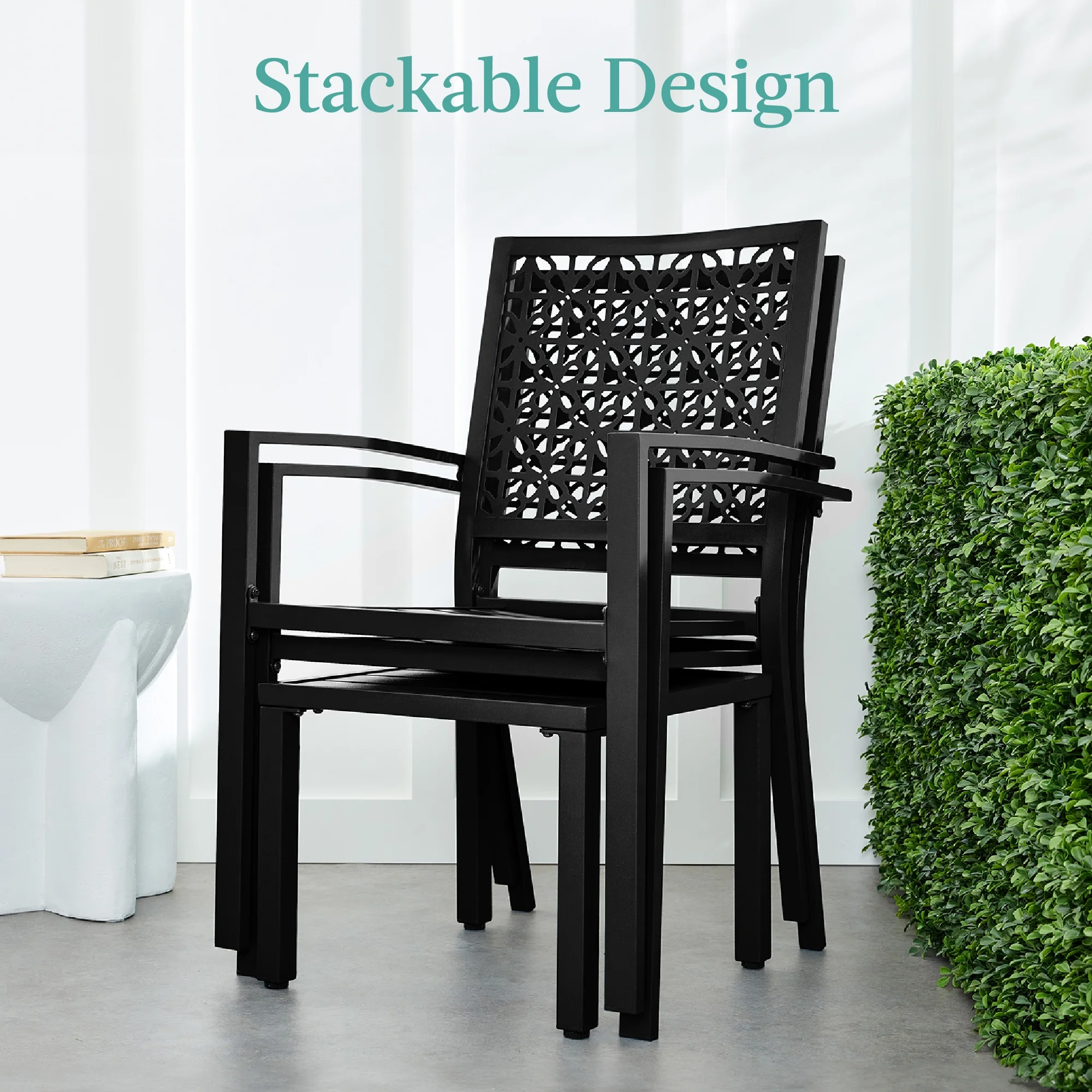 Best Choice Products 3-Piece Stackable Steel Outdoor Conversation Bistro Set, Patio Chat Furniture w/ 2 Chairs, Table- Black