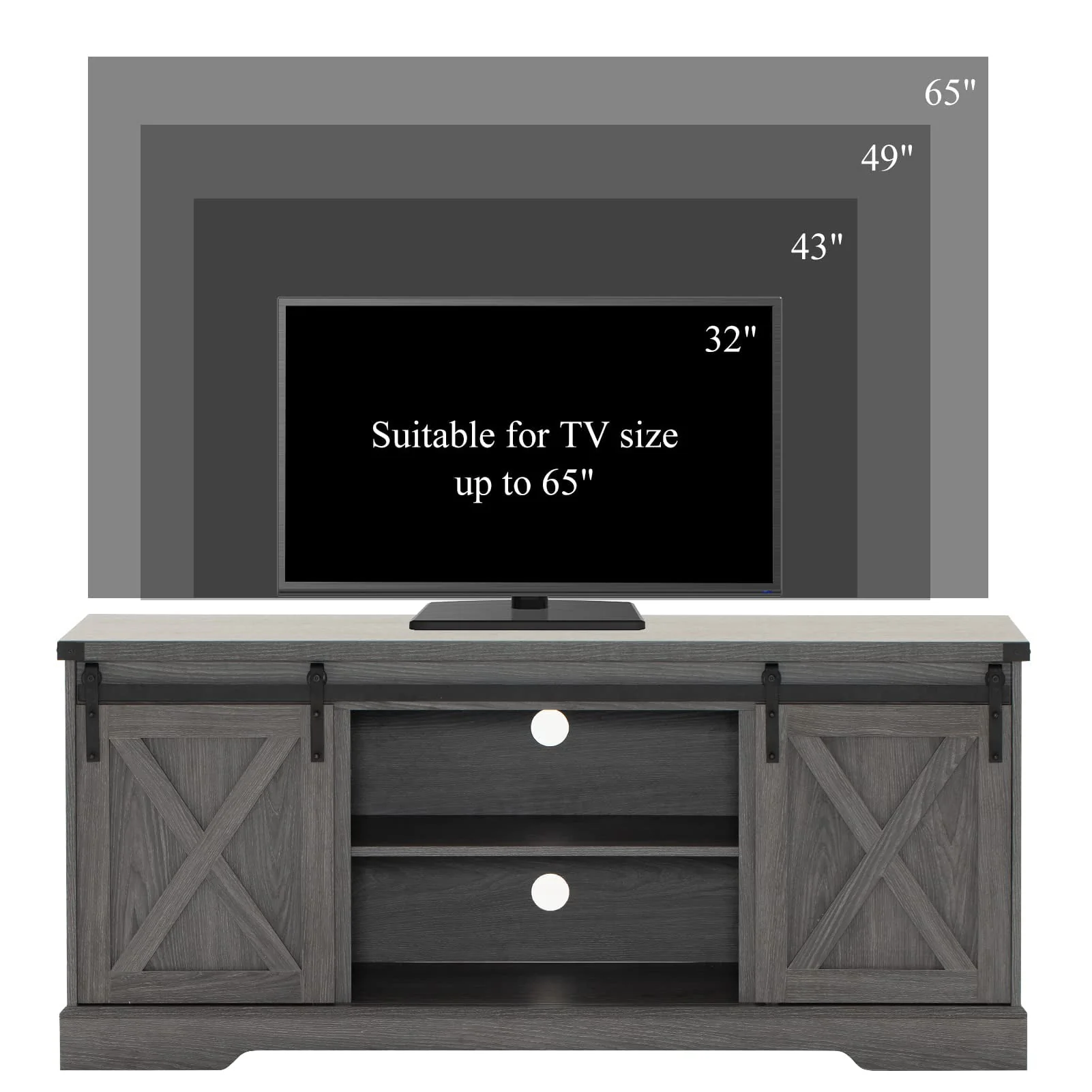 58" Farmhouse Coffee Bar Cabinet with Sliding Barn Door, Heavy Duty Sideboard Buffet Cabinet Kitchen Storage(Grey)