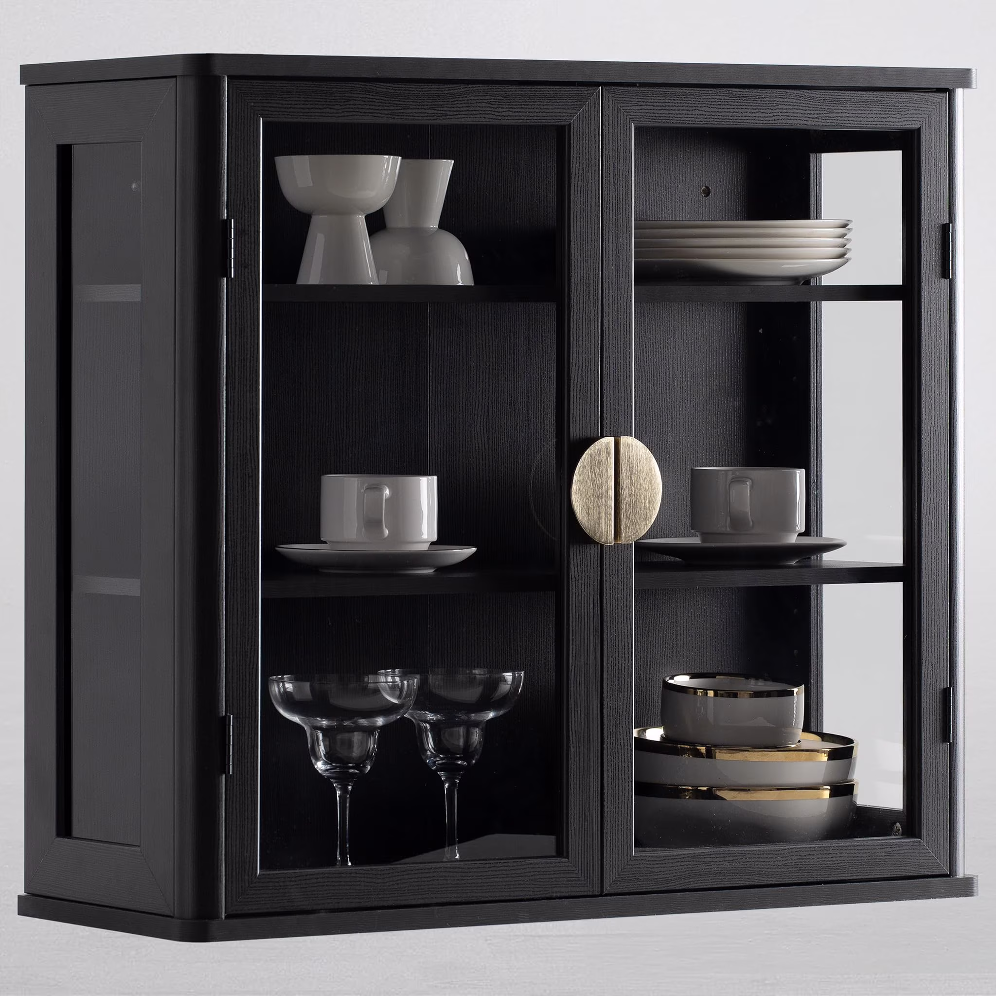 POLIHOME Display Wall Cabinet with Tempered Glass Doors-Storage Cabinet with Adjustable Shelves