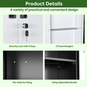 GangMei 71-Inch Metal Lockable Storage Cabinet with Pegboards and 5 adjustable shelves, White, Assembly Required