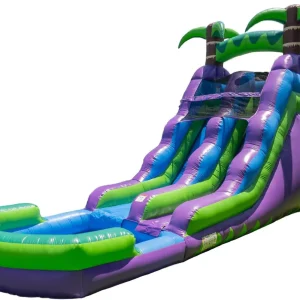 HeroKiddo 16' Purple Tropical Lightweight Premium Commercial Grade Water Slide Inflatable with Attached Pool for Kids and Adults (with Blower), Wet Dry Use, Summer Fun