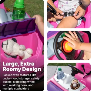 Step2 Whisper Ride II Ride On Push Toy Car Pink Ride On Car Seat Belt Easy Storage Transport