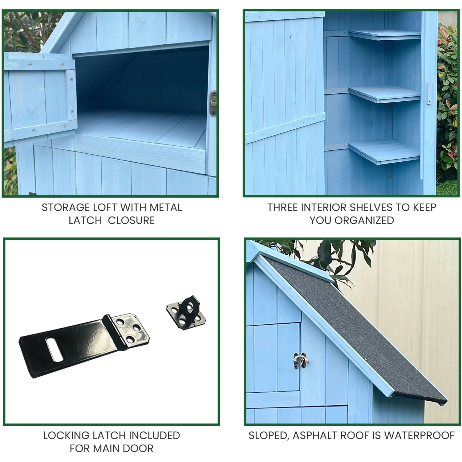 Hanover Sturdy Durable Waterproof Wood Outdoor Vertical Storage Shed, 70.40"x 30.30"x21.30", Blue