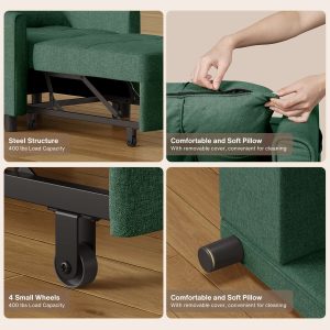 3-in-1 Adjustable Sleeper Sofa Bed, Pull Out Chair Sofa, Convertible Folding Bed for Living Room