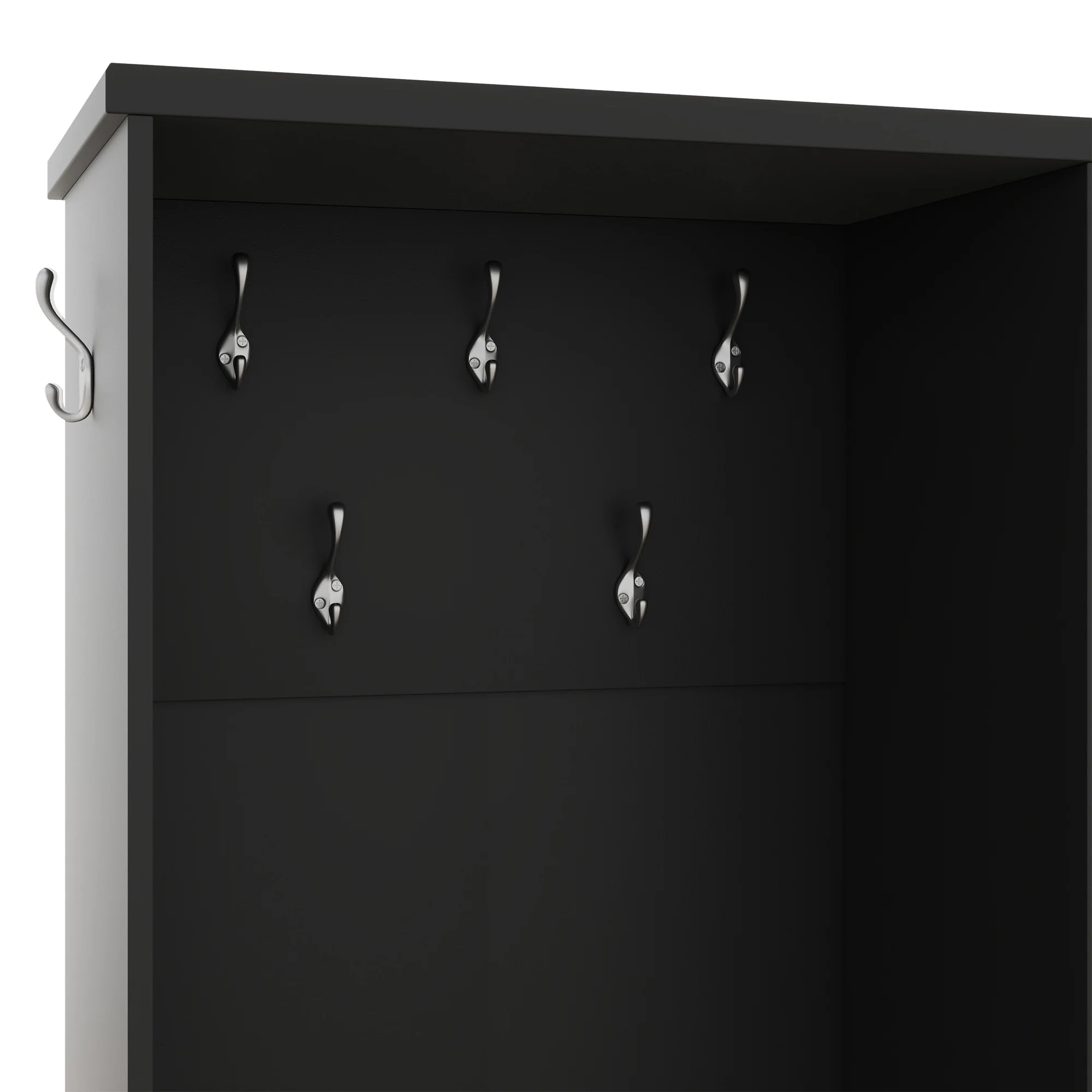Bellemave 59"W Farmhouse Hall Tree with Storage Shelves and Shoes Rack Multi-functional Coat Rack with Hooks Entryway Shoes Storage Seating Bench Coat Hanger for Hallway (Black, With Shoes Rack)