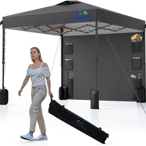12X12 Pop Up Canopy Tent,Removable Pockets Sidewall for Extra Storage,Easy Up Canopy,Heavy Duty One Person Set Up Event Tent,Grey