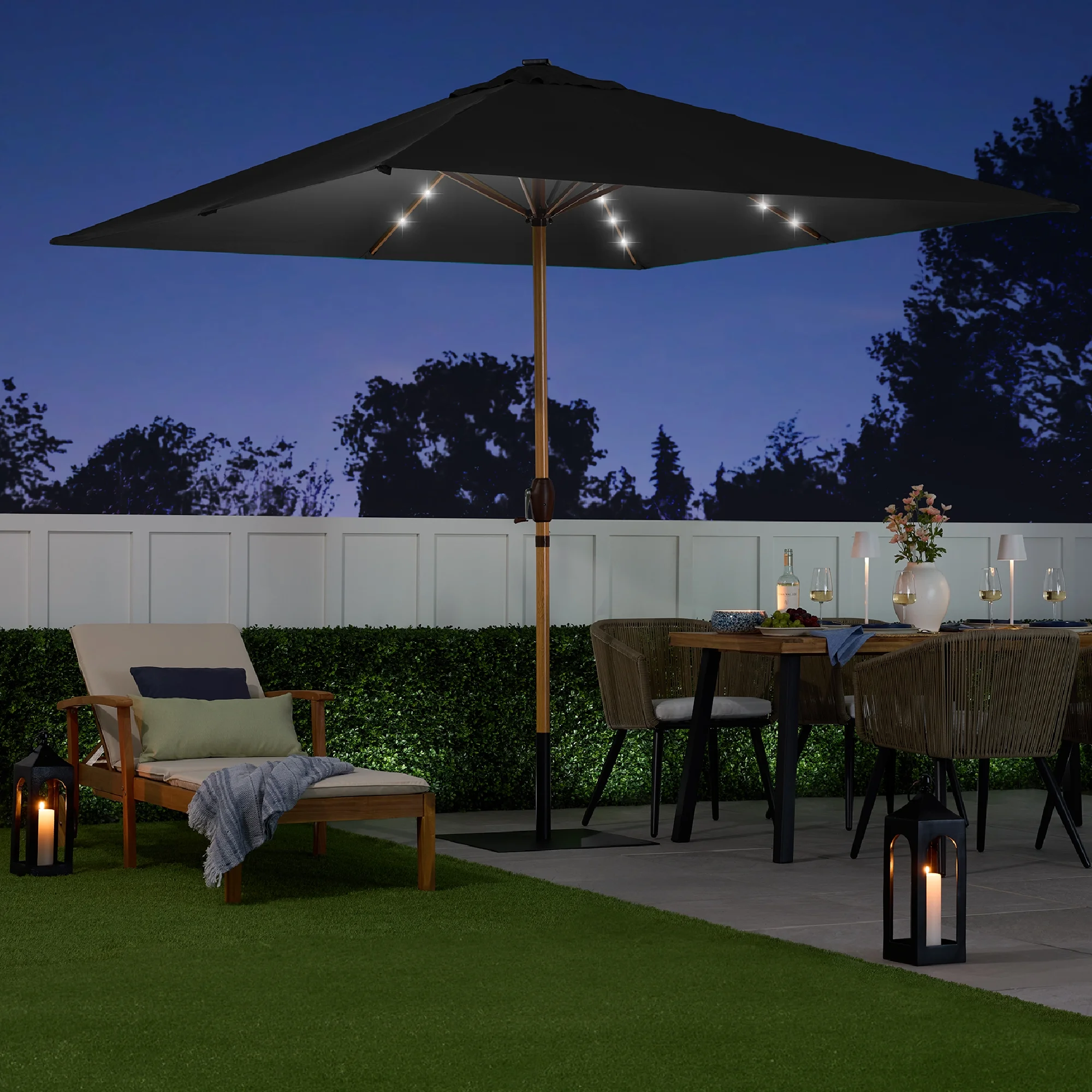 Best Choice Products 9ft Deep Square Solar LED Lighted Patio Umbrella w/ Woodgrain Pattern, UV-Resistant - Black