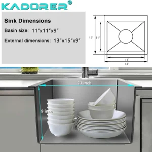 13 x 15 Inch Drop In Bar Sink, Small Kitchen Sink Single Bowl Topmount Bar Prep Sink 18 Gauge Stainless Steel Bar Sink with Basket Strainer