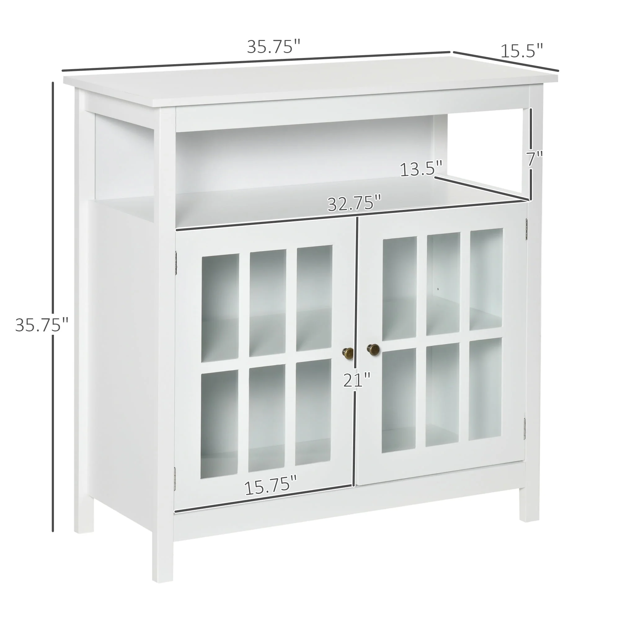 HOMCOM Kitchen Storage Sideboard Cabinet with Open Shelf and Glass Door Cabinets