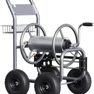 Hose Reel Cart, Hose Cart with Wheels Heavy Duty, Industrial Hose Reels for Outside, 250-Feet of 5/8" Hose Capacity, Hose Guide Pre-Installed