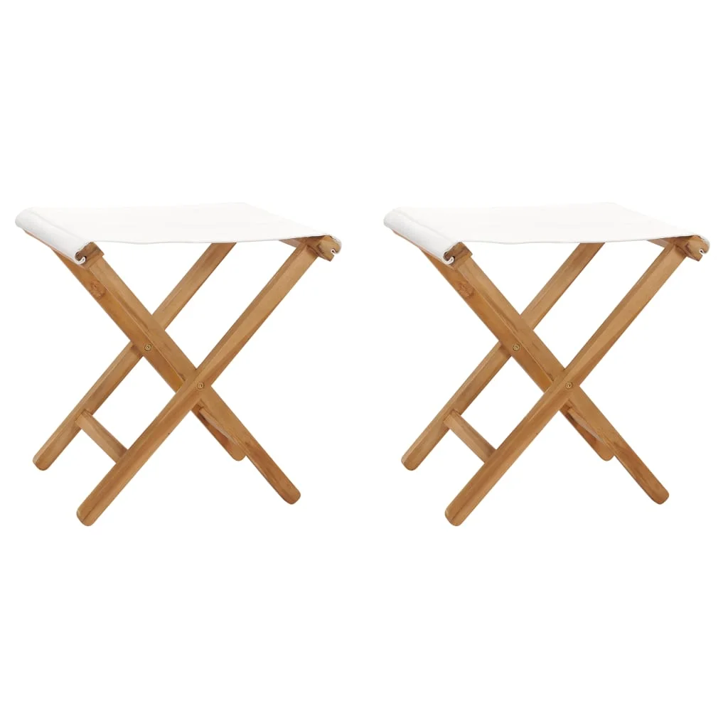vidaXL Folding Chairs 2 Pcs Patio Stool for Camping Solid Wood Teak and Fabric
