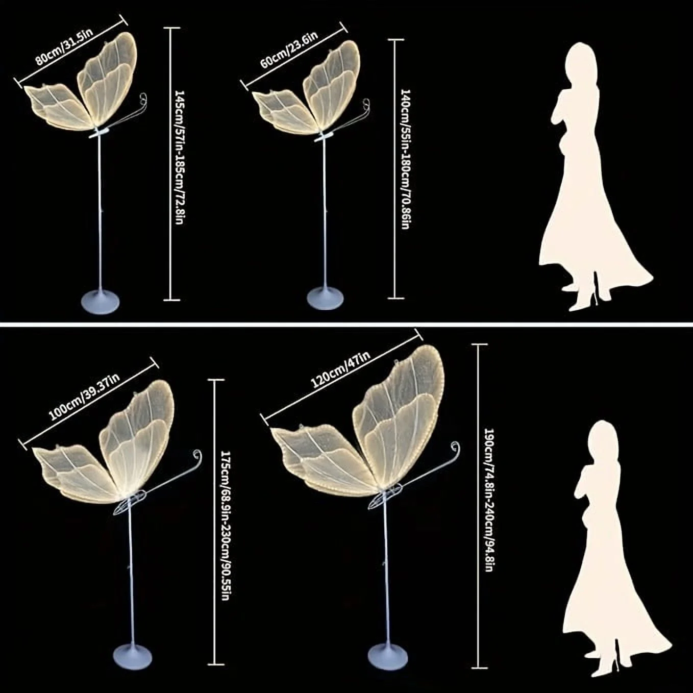 2-Pack Romantic Butterfly Floor Lamp with LED Lights, White & Gold Options, for Wedding, Party, Home Decor, Hanging Chandelier (Multiple Sizes, US Plug)