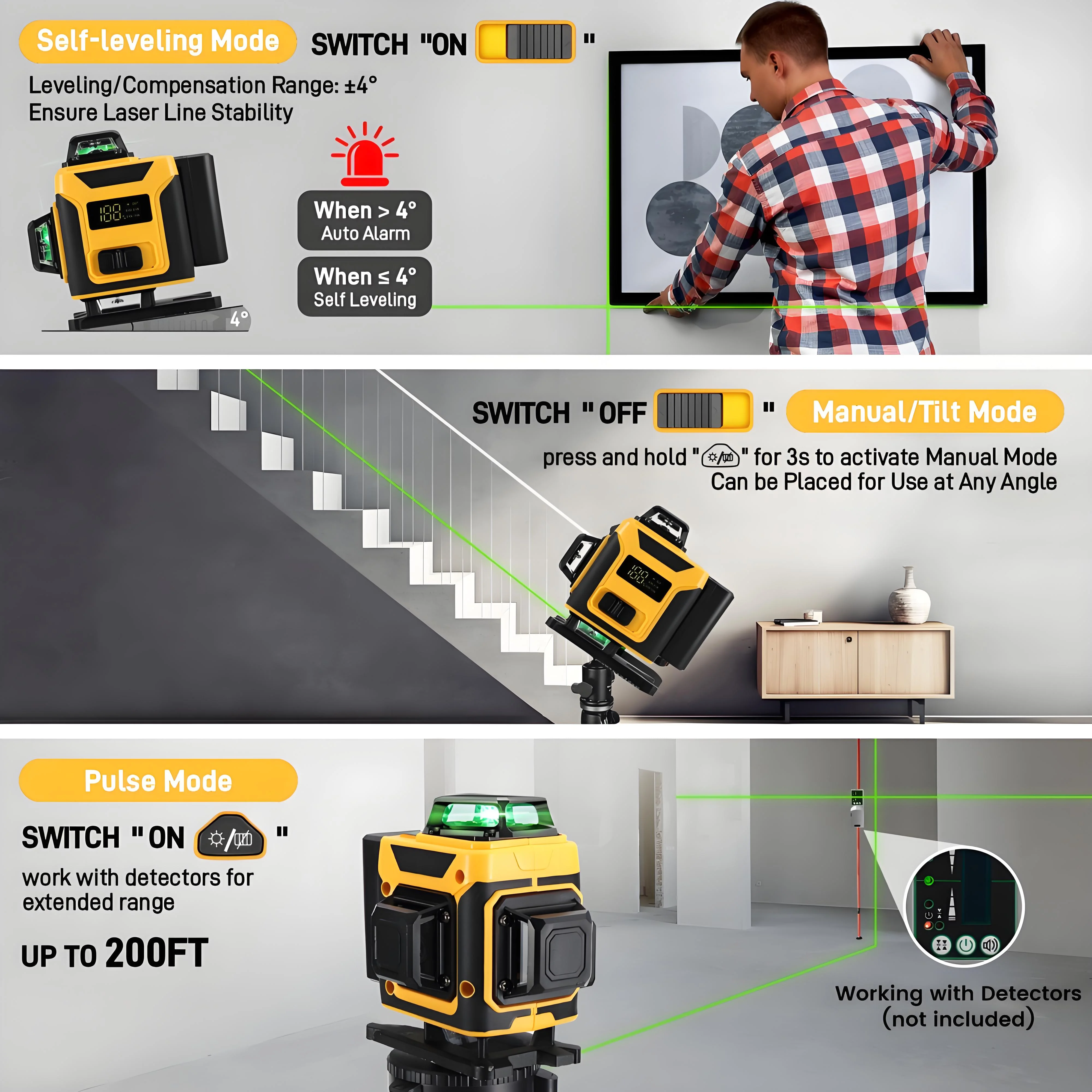 Laser Level,GOCHIFIX 16 Lines 4x360- Green Cross Laser Level Self Leveling with Tripod,Rotating Bracket,Remote Control,Lifting Platform,Rechargeable Battery and Storage Box