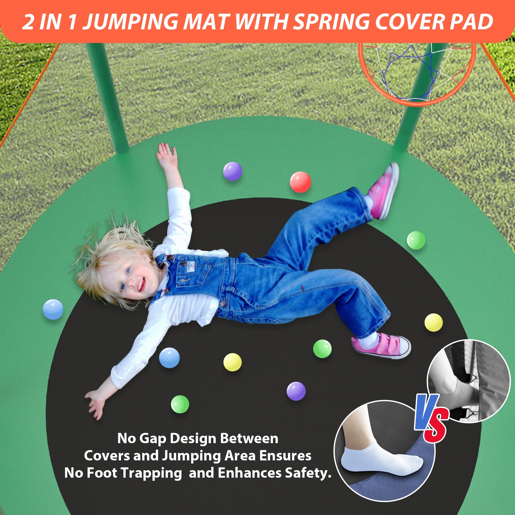 CITYLE Trampoline for Kids, No Gap Design 600LBS 66'' 5.5FT Toddler Trampoline Indoor Outdoor with Basketball Hoop, Mini Small Trampoline with Enclosure, Christmas Gifts for Toddlers, Boys & Girls