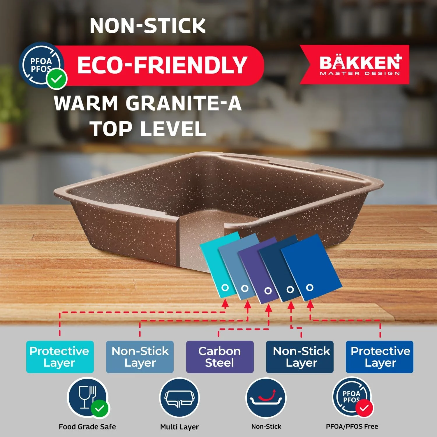 Bakken Master 38 Piece Granite Cookware and Bakeware Set -C Nonstick Granite Coating, Pots and Pans with Detachable Handles and Tempered Glass Lids, 6-piece Bakeware set, 12-piece Mixing Bowls,Brown