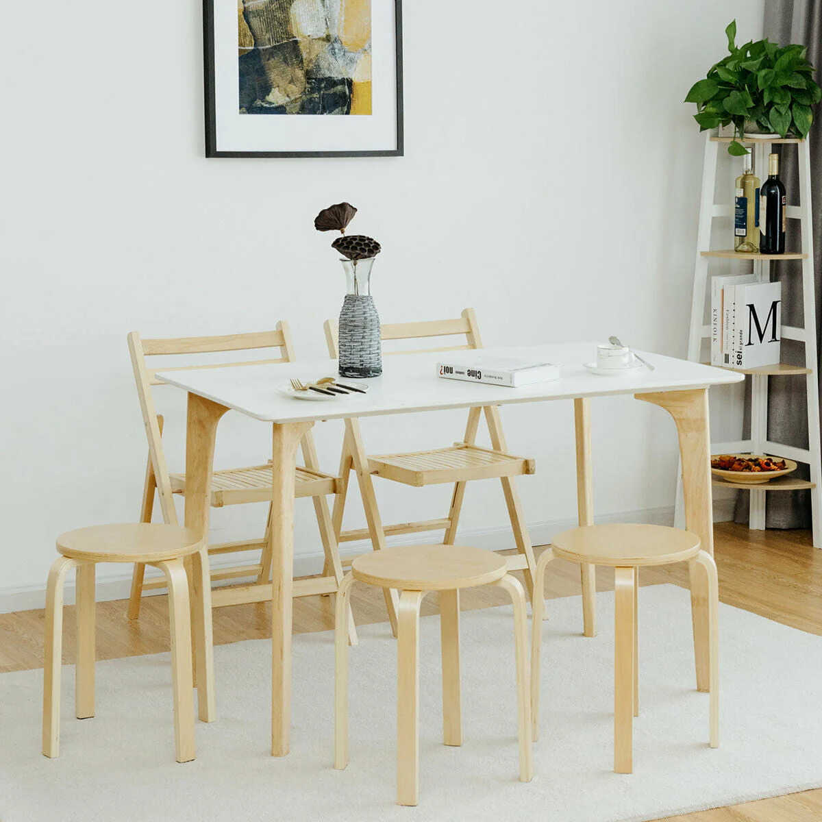 Set of 4 18" Stacking Stool Round Dining Chair Backless Wood Home Decor