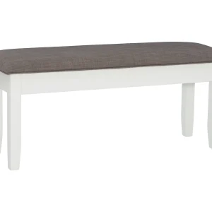 Kesten Farmhouse Dining Bench with Storage, Vanilla White Base with Rustic Taupe Fabric
