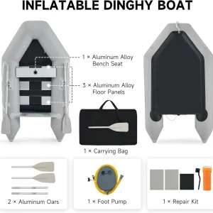CREWORKS 7.5ft Inflatable Dinghy Boat, 2 Person 660lb Transom Sport Tender Boat with Pump Aluminum Oars Floor, Heavy Duty Inflatable Raft Kayak for Adults