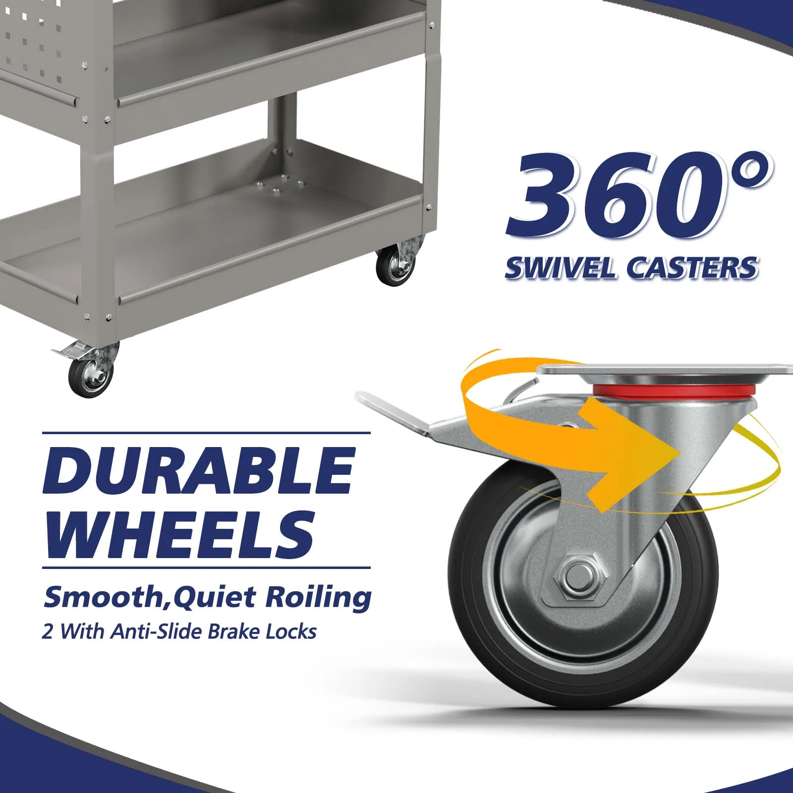 Odaof 4-Wheel Big Rolling Tool Storage Cart with Ball-Bearing Slides for Garage and Warehouse (Orange)