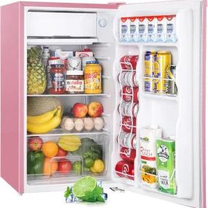 Upstreman 3.2 Cu.Ft Mini Fridge with Freezer, Single Door Mini Fridge, Dorm Fridge, Adjustable Thermostat, Mini Refrigerator for Bedroom, Office, Dorm, Black-BR321