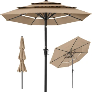 Best Choice Products 10ft 3-Tier Patio Umbrella, Market Sun Shade w/ Tilt Adjustment, Easy Crank - Red