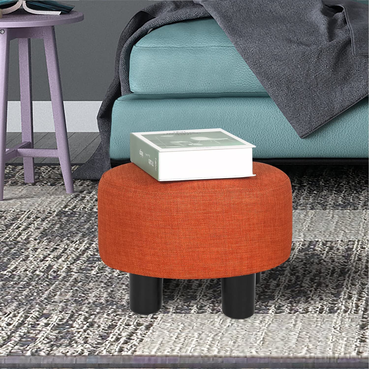 Homebeez Round Footstool Small Upholstered Ottoman Sofa Footrest Stool Padded Seat for Living Room Bedroom Entrance Home Decor