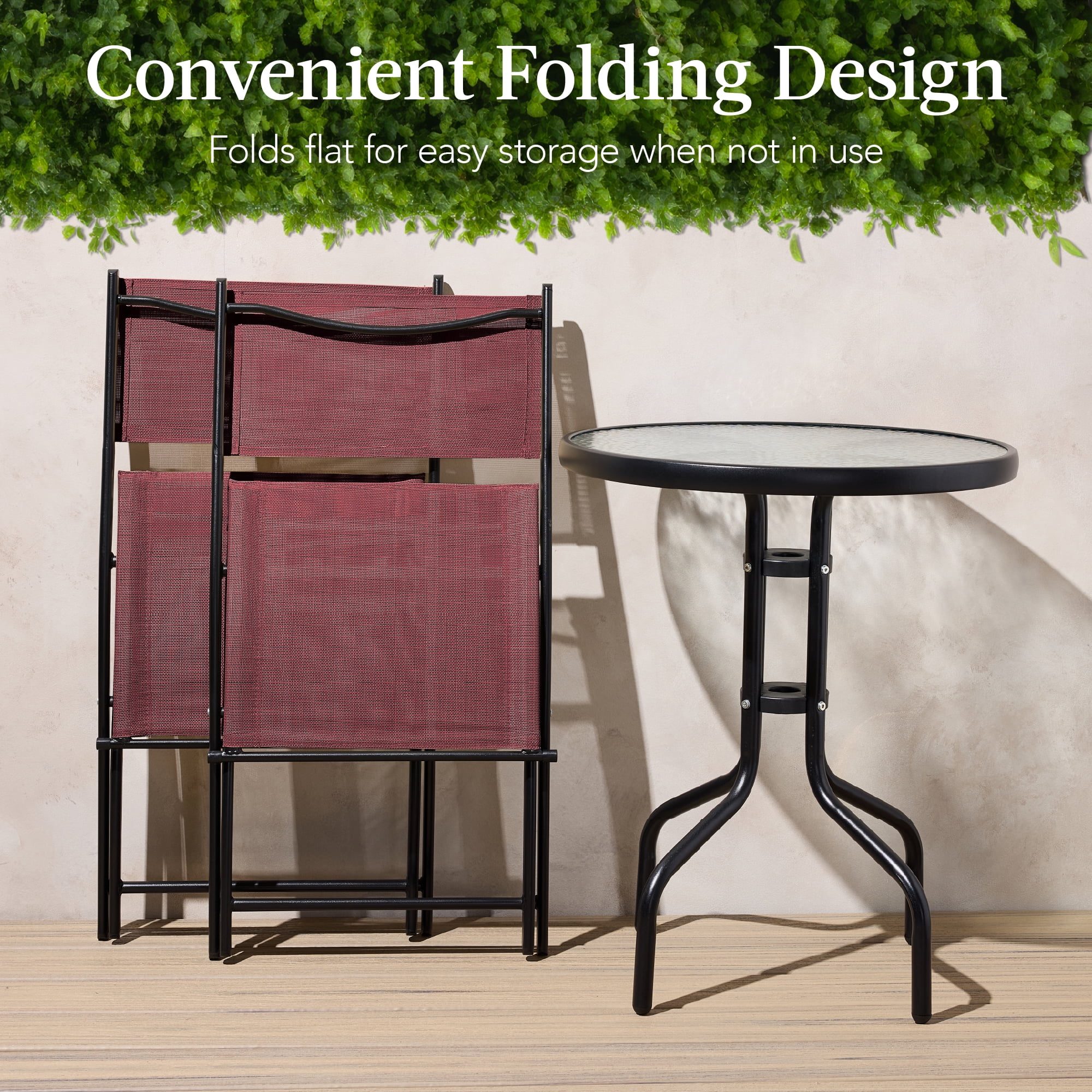 Best Choice Products 3-Piece Patio Bistro Dining Furniture Set w/ Glass Tabletop, Folding Chairs - Gray