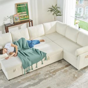 VanAcc Sofa Bed, Sleeper Sofa with Storage Chaise 2 in 1 Pull Out Couch Living Room