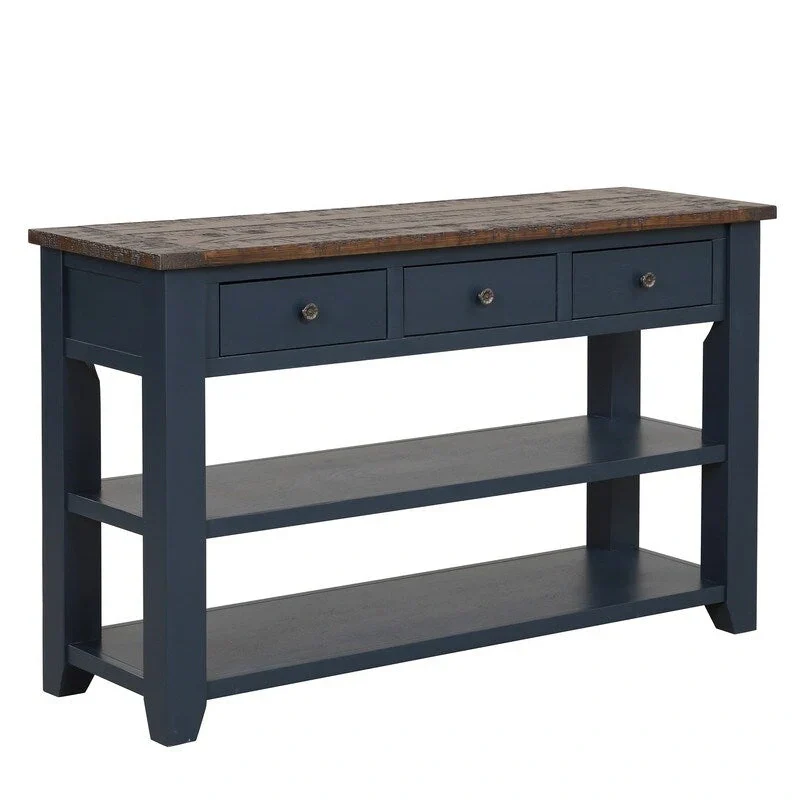 Wood Console Table with 3 Storage Drawers and 2 Shelves